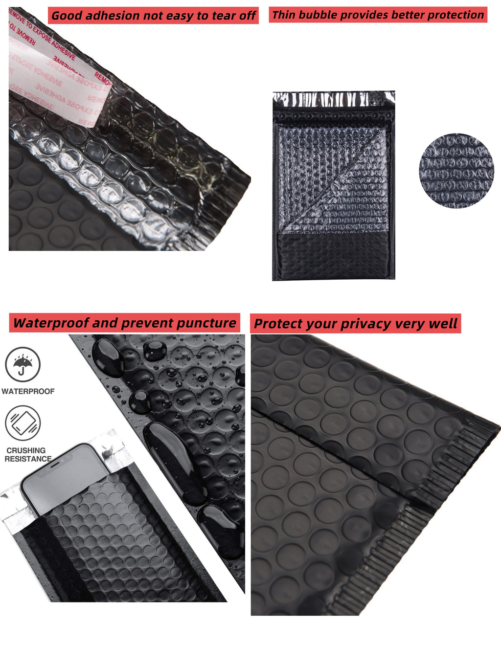 CH 100pcs 6x10 Inch Poly Bubble Mailers Waterproof Envelopes Shipping Envelopes Bags Black Padded Bubble Envelopes for Shipping/Packaging/Mailing Self Seal