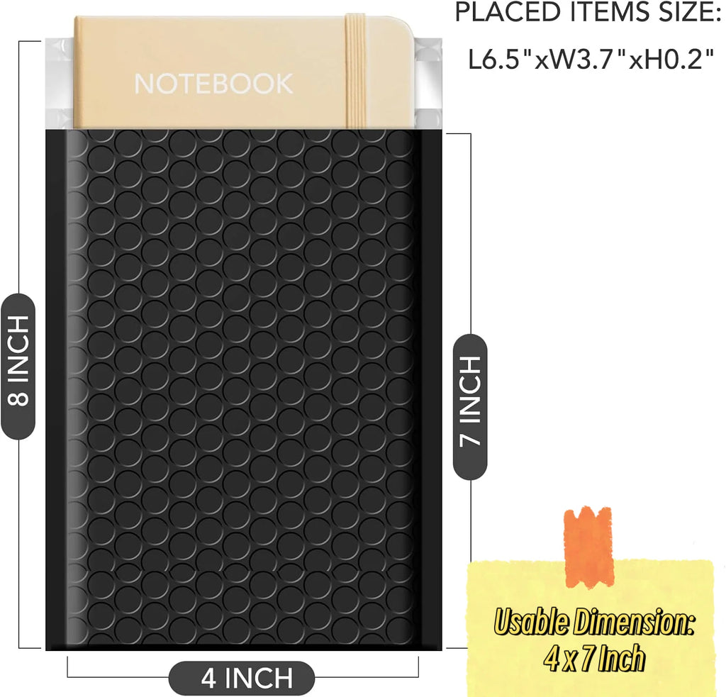 4x8 inch black bubble mailer - side view showing bubble texture