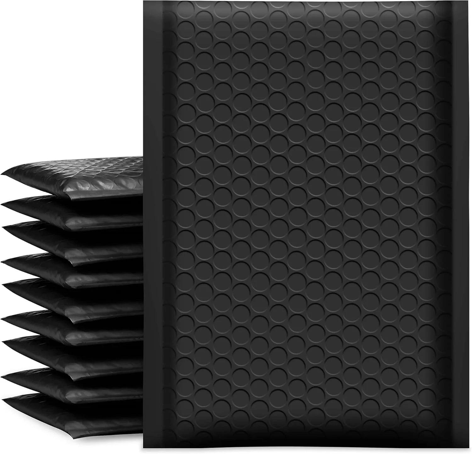 4x8 inch black bubble mailer - front view with specifications